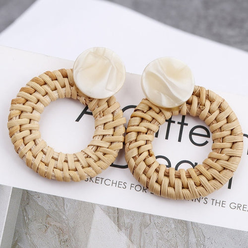 Wooden Straw Weave Rattan Vine Earrings