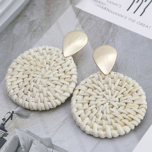 Wooden Straw Weave Rattan Vine Earrings