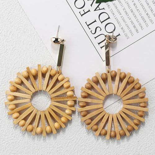 Wooden Straw Weave Rattan Vine Earrings