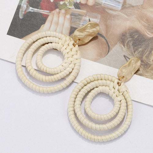 Wooden Straw Weave Rattan Vine Earrings