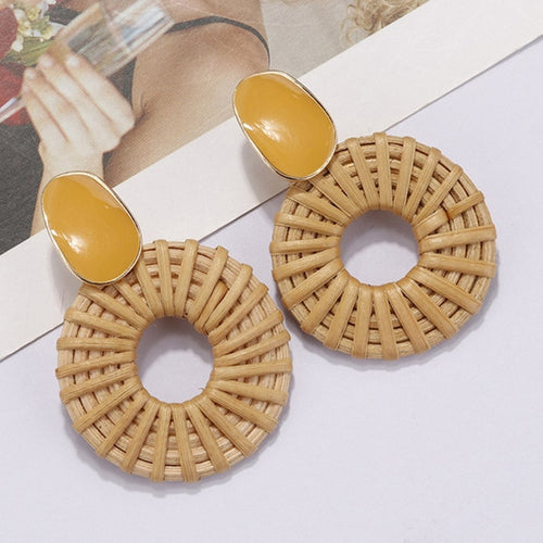 Wooden Straw Weave Rattan Vine Earrings