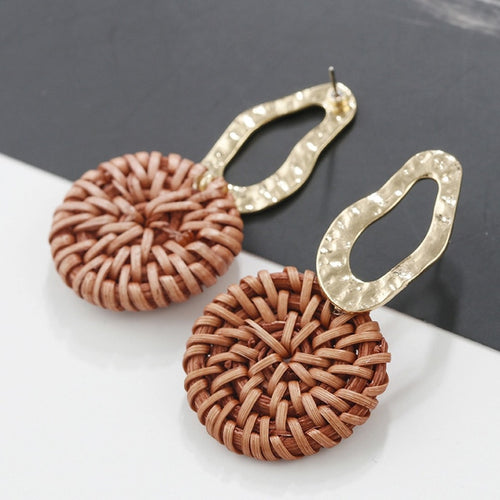 Wooden Straw Weave Rattan Vine Earrings