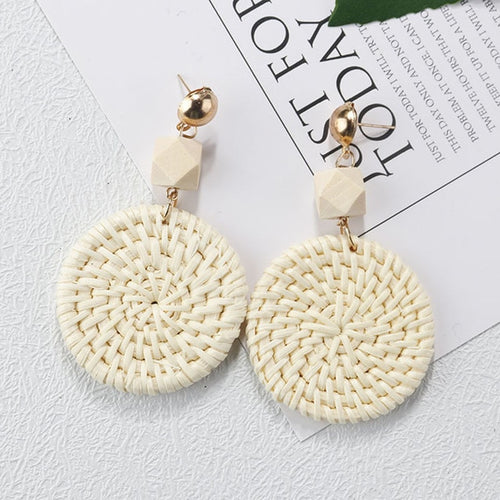 Wooden Straw Weave Rattan Vine Earrings