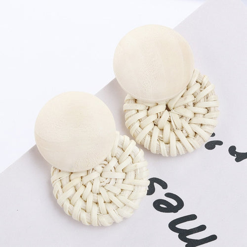 Wooden Straw Weave Rattan Vine Earrings