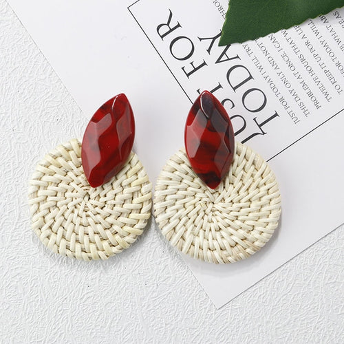 Wooden Straw Weave Rattan Vine Earrings