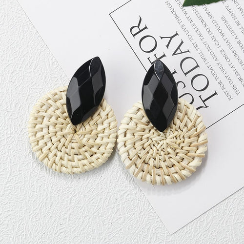 Wooden Straw Weave Rattan Vine Earrings