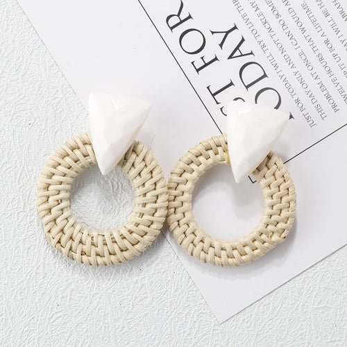 Wooden Straw Weave Rattan Vine Earrings