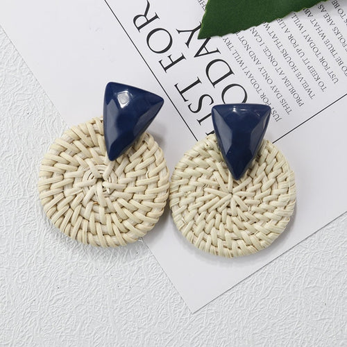 Wooden Straw Weave Rattan Vine Earrings