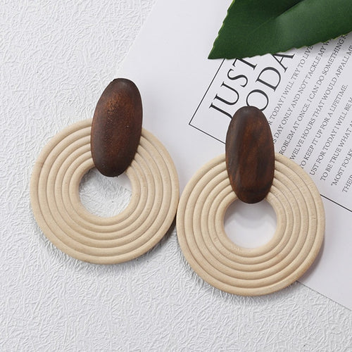 Wooden Straw Weave Rattan Vine Earrings