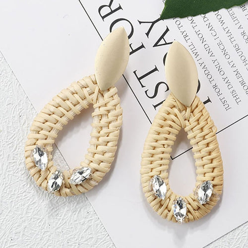 Wooden Straw Weave Rattan Vine Earrings