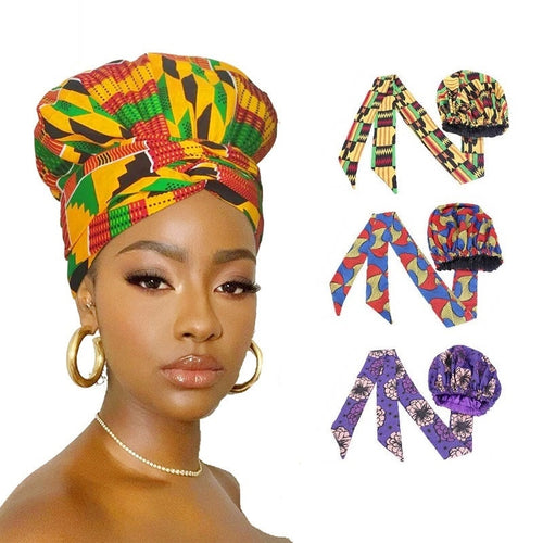 Ankara Pattern Satin Lined Bonnet