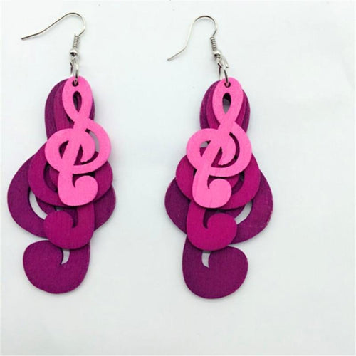 Charm Music Note Shape Wood Earrings