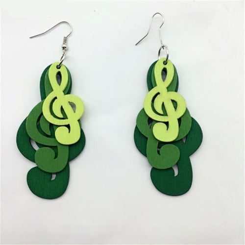 Charm Music Note Shape Wood Earrings