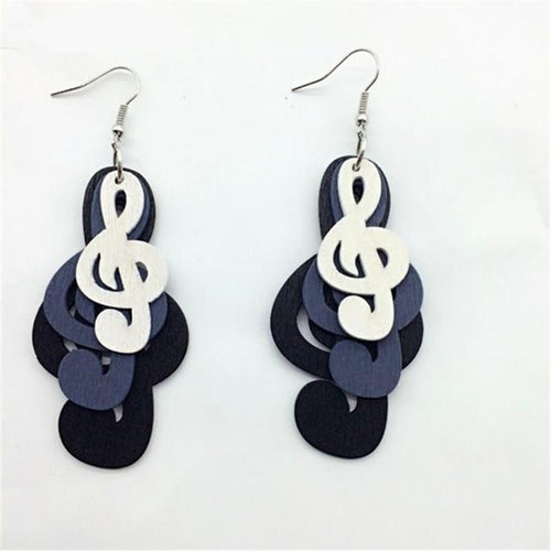 Charm Music Note Shape Wood Earrings