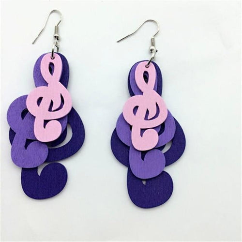 Charm Music Note Shape Wood Earrings