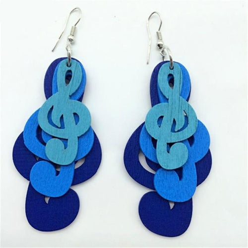 Charm Music Note Shape Wood Earrings