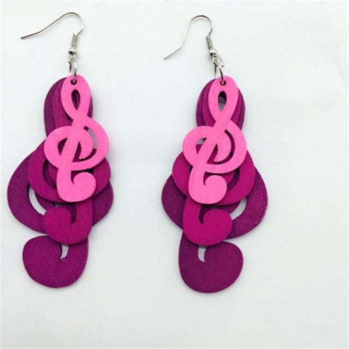 Charm Music Note Shape Wood Earrings