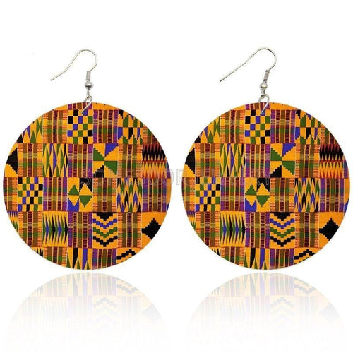 African Fabric Wooden Drop Earrings