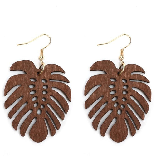 Natural Wood Leaf Pattern Earrings