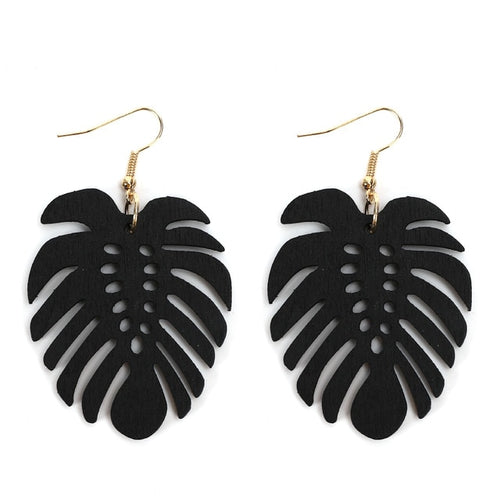 Natural Wood Leaf Pattern Earrings