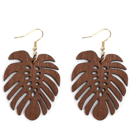 Natural Wood Leaf Pattern Earrings