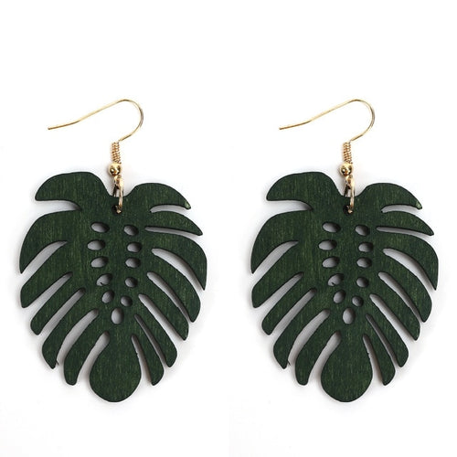 Natural Wood Leaf Pattern Earrings