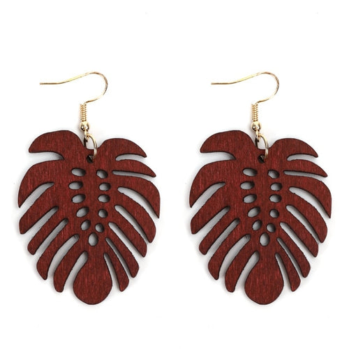 Natural Wood Leaf Pattern Earrings