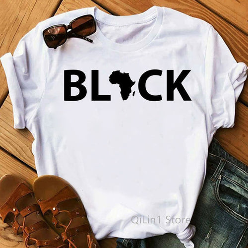 Black Africa Letter Print T-Shirt