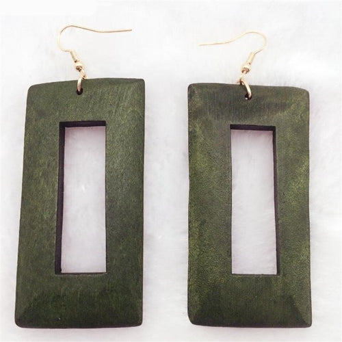 Rectangle  Wooden Earrings