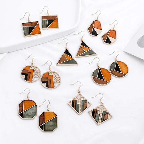 Triangle Wooden Combination Earrings