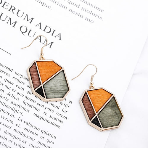 Triangle Wooden Combination Earrings