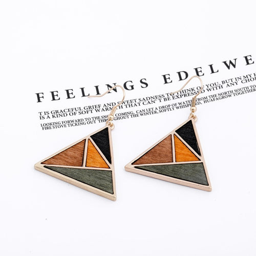 Triangle Wooden Combination Earrings