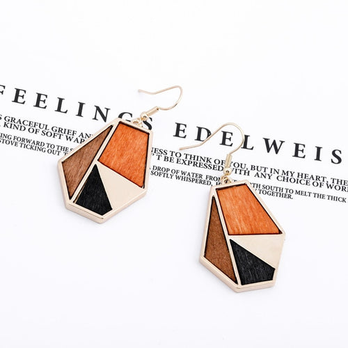 Triangle Wooden Combination Earrings