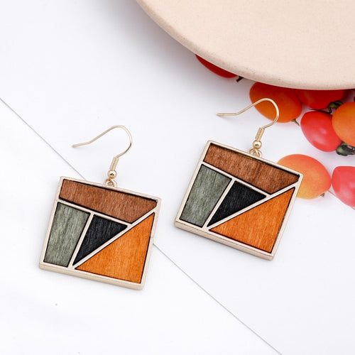 Triangle Wooden Combination Earrings