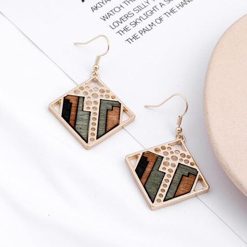 Triangle Wooden Combination Earrings