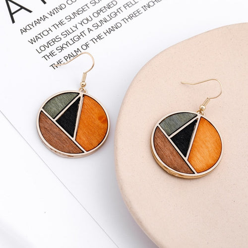 Triangle Wooden Combination Earrings