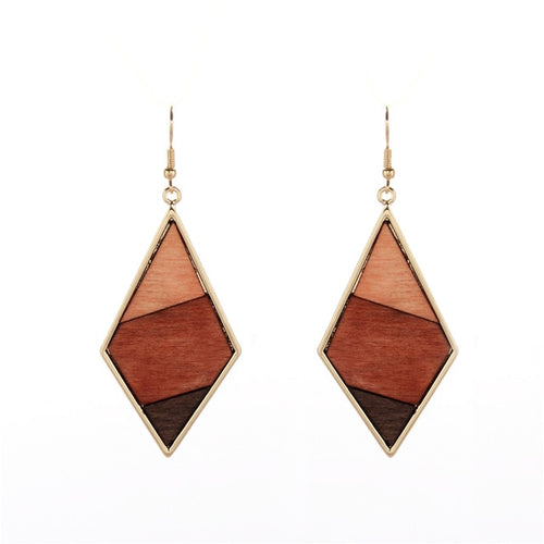 Triangle Wooden Combination Earrings