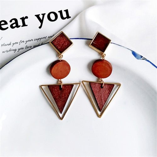 Triangle Wooden Combination Earrings