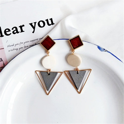 Triangle Wooden Combination Earrings