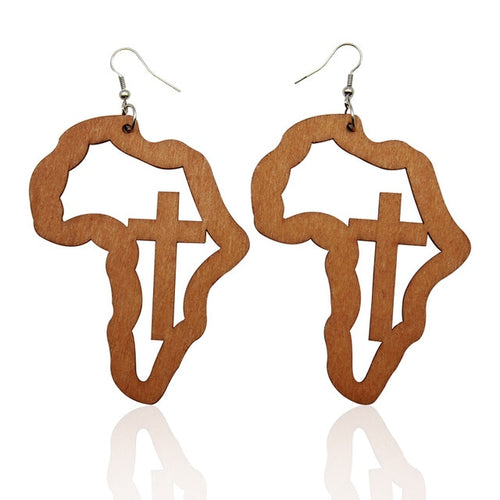 Laser Engraved Wooden Mother Africa Drop Earrings