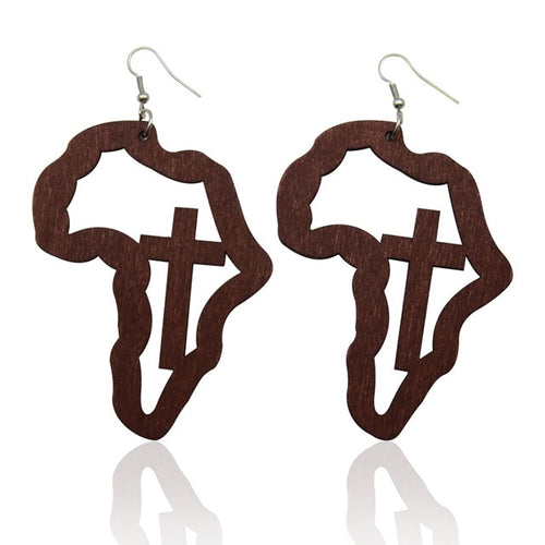 Laser Engraved Wooden Mother Africa Drop Earrings