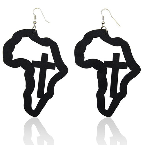 Laser Engraved Wooden Mother Africa Drop Earrings