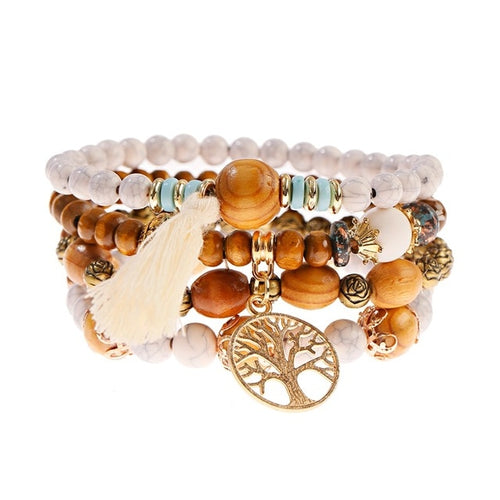 4PCS/Lot Wood Beaded Bracelet Set Charm