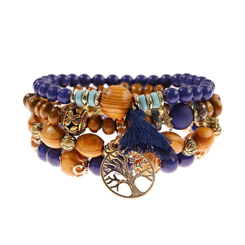 4PCS/Lot Wood Beaded Bracelet Set Charm