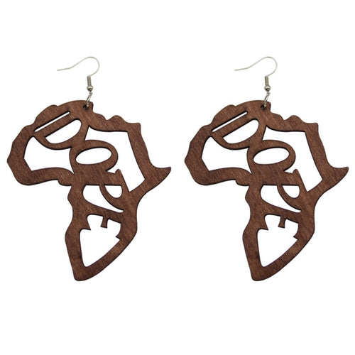 Laser Engraved Wooden Mother Africa Drop Earrings