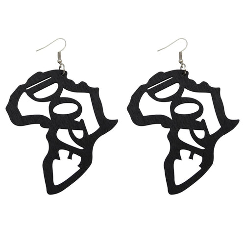 Laser Engraved Wooden Mother Africa Drop Earrings