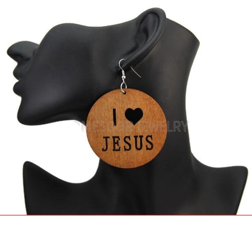 I Love Jesus African Wooden Earrings