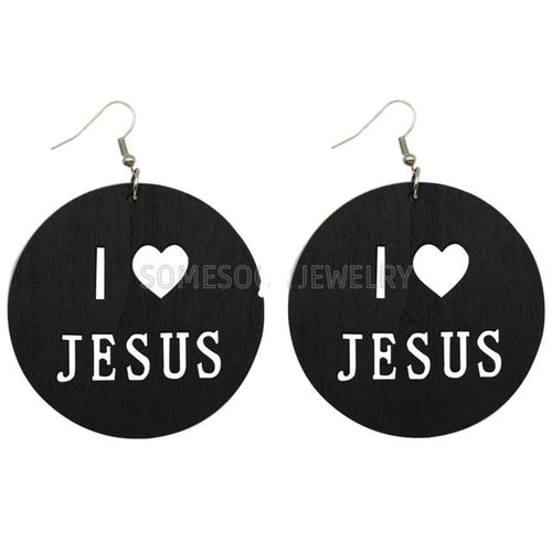 I Love Jesus African Wooden Earrings