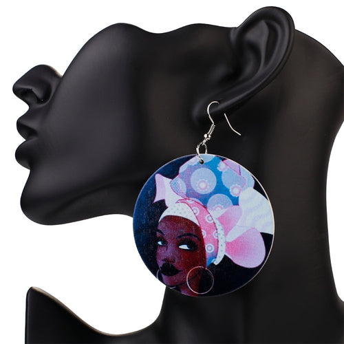 Painted Africa Women Wooden Earrings