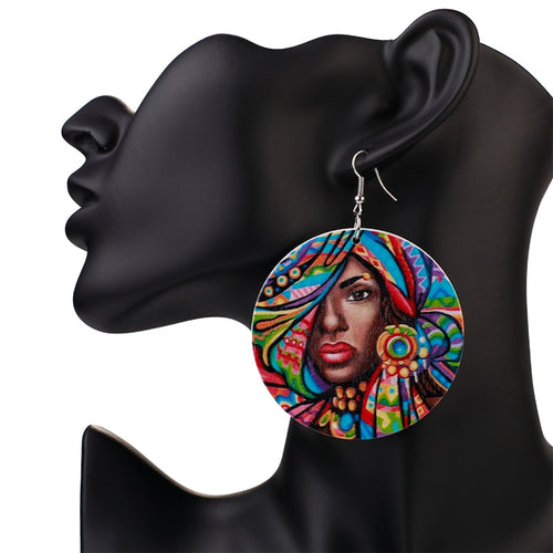 Painted Africa Women Wooden Earrings